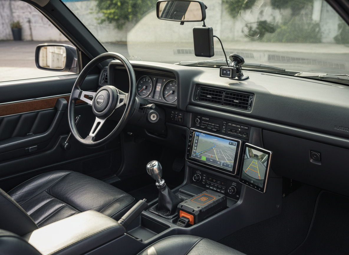 Modern car gadgets upgrading an older vehicle