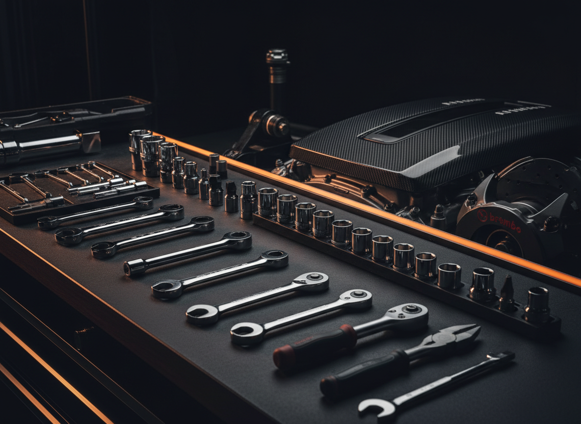 Automotive repair tool set arranged for car maintenance